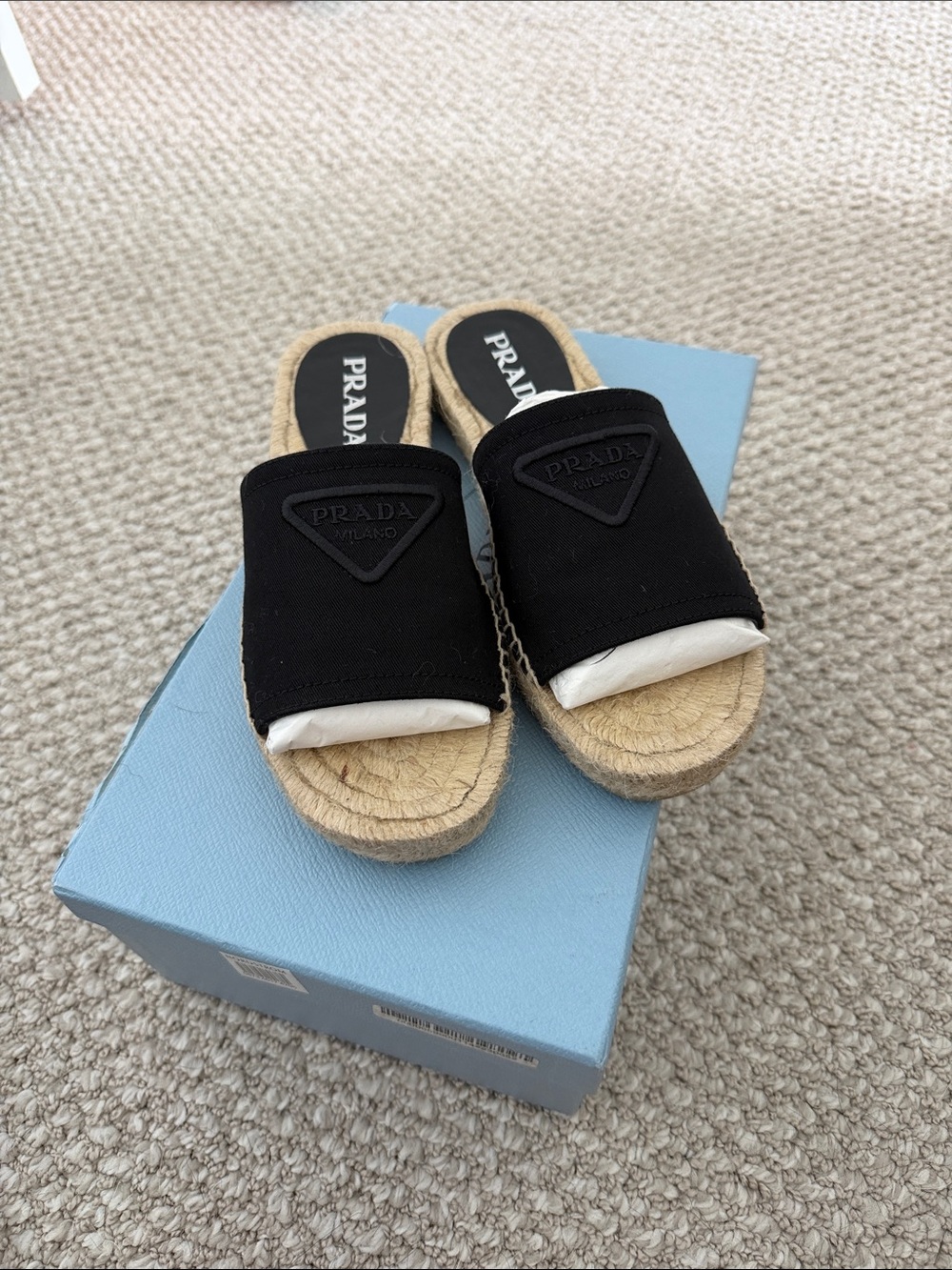 Prada Black Canvas Espadrille Slides